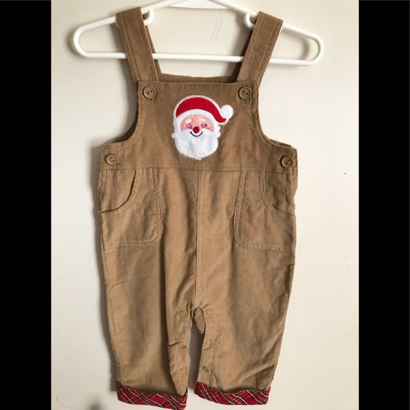 Santa Appliqué Cotton Khaki Overalls - Picture 1 of 5